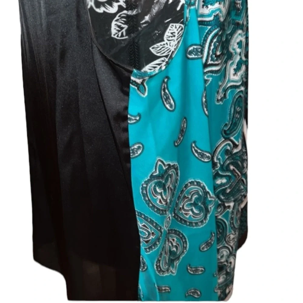 Michael Kors black & teal silk vest paisley print waterfall front size LG-XL